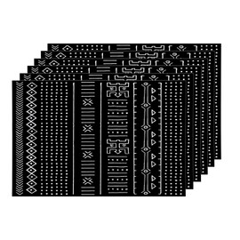 Shrahala Traditional African Geometric Placemats, Black and White Tribal Ethnic Table Mat Linen Burlap Washable Double-Deck Heat Insulation for Dining Table Kitchen Table Set of 6 (12 X 18 Inch)