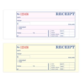 Case Receipt Book,2.75x7.2 Inches 2 Part Carbonless,Receipt Book with Carbon Copies,Rent Receipt Book,50 Sets per Book