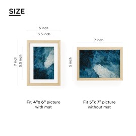 TONES FRAME DESIGN 5x7 Picture Frame Matted to 4x6 Natural Wood Veneer Finish Wooden 5 x 7 Picture Frame with Plexiglass 5 by 7 Photo Frame for Tabletop Wall Display, 1 Pack