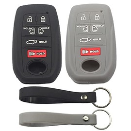Funda protectora de silicona de goma con 6 botones para llavero, sin llave, compatible con Toyota Sienna 2021 2022 2023, color negro y gris