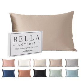 Bella Coterie Luxury Silk Pillowcase for Hair and Skin | 30 Momme | 100% Pure 6A Mulberry Silk | Super Soft | Perfectly Plush [Standard, Champagne]