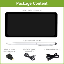 waveshare 6.25inch Capacitive Touch Display, Compatible with Windows 11/10/8.1/8 /7, Supports Raspberry Pi 5/4B/A+/B+/2B/3B/3B+/Zero W/Zero WH, HDMI Interface, IPS Panel, 5-Point Touch