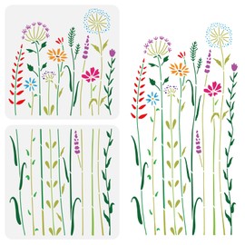 BENECREAT 2Pcs Wildflower Stencils, 30x30cm Tall Flower Weeds Tree Plants PET Painting Templates Drawing Stencils for Scrapbooking, Floor Furniture, Wall Art