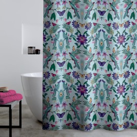Catherine Lansfield Mya Tropical Bird 180x180cm Shower Curtain Panel Duck egg Blue