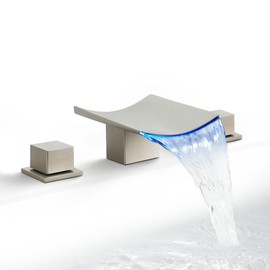 SKOWLL 8 Inch Widespread Bathroom Faucet, Brushed Nickel LED Deck Mount Waterfall Faucets, 2 Handle Modern Vanity Faucet for Sink 3 Hole