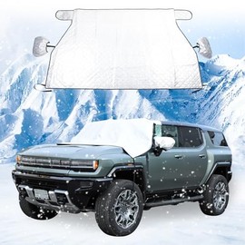 for Hummer EV Accessories Windshield Sun Shade,Windshield Snow Cover 4-Layer Protection for Snow, Ice, UV, Frost Wiper,Windproof Sunshade Cover for Hummer EV SUV Pickup 2024 2025 (with Mirror Cover)