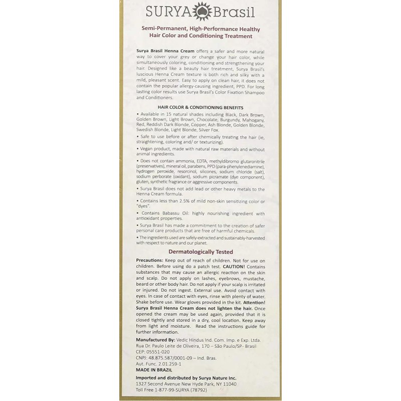Surya Brasil Los Productos Henna Crema, Negro, 2,37 Onza Líq