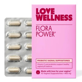 Love Wellness Flora Power | Vaginal Probiotic Suppositories with Vitamin C | Supports pH Balance & Vaginal Health | Fragrance-Free, Non-GMO & Paraben-Free | 10 Count