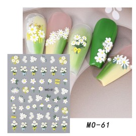 4 Sheets Nail Stickers 5D Embossed Spring Daisy Floral Nail Stickers for Nail Art Self Adhesive UV Gel Nail Stickers for Girl Woman