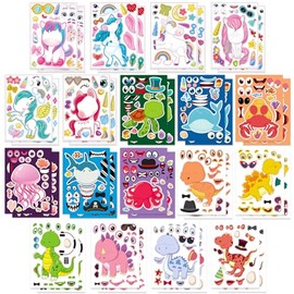 36PCS Pegatinas para Niños, Pegatinas de Bricolaje para Niños, Expresiones Faciales Caseras, Decoración de Fiestas Temáticas de Animales Marinos, Unicornios, Dinosaurios