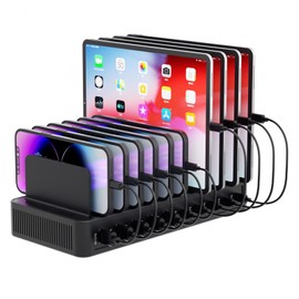 Yoodarmx 60W Charging Station for Multiple Devices, 10-Port USB Fast Charging Station with Adjustable Dividers - Device Organizer Charging Dock for iPhone, Android, iPad, Tablets & More
