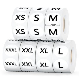 Printholic 3500 PCS Clothing Size Stickers Labels 7/8" Round Self Adhesive Size Stickers for Clothing T Shirts Retail, 7 Sizes (XS, S, M, L, XL, XXL, XXXL)
