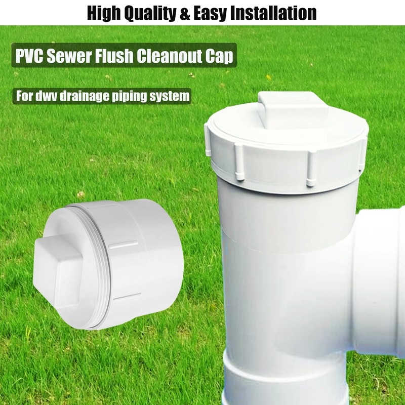 4" PVC Sewer Cleanout Adapter with Plug Pipe Fitting, PVC