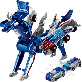 A transforming car toy. When two cars collide, they transform. It's really an amazing toy!:_Blue Transforming Dinosaur
