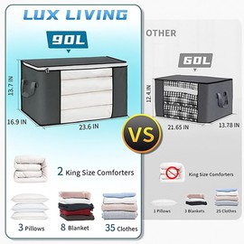 Lux-Living Kleideraufbewahrungstaschen, 90 Liter, großes Fassungsvermögen, mit Reißverschluss und transparentem Fenster, dicker Stoff mit robusten Griffen, Aufbewahrungsbeutel aus Vliesstoff