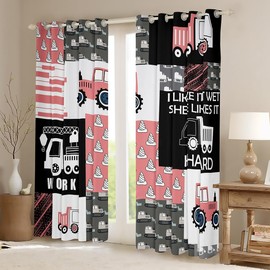 Cortinas opacas de dibujos animados para oscurecer coches, excavadoras, tractores rosados, cortinas para ventanas de vehículos de construcción, tratamientos geométricos a cuadros, decoración de habitaciones, cosechadora, tractor (2 paneles, 38 x 45 pulga