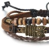 Mens Womens Multi-Strand Brown Braided Leather Brown Cotton Strap Bracelet