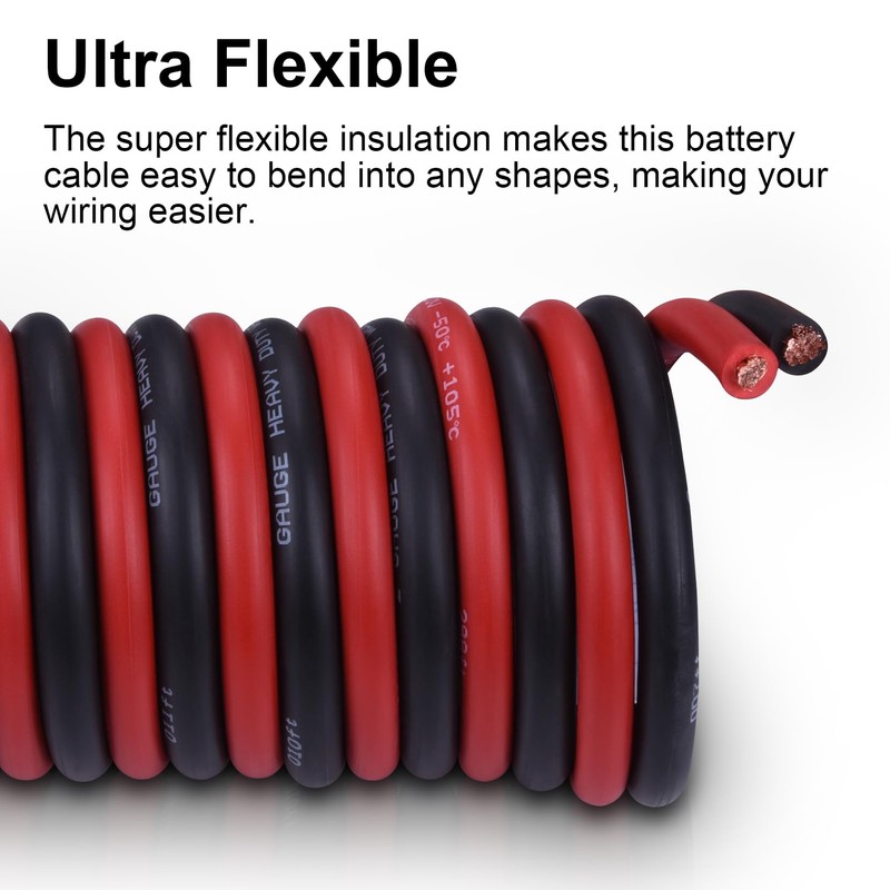 Geosiry 2/0 Gauge Battery Cable, 5FT Red + 5FT Black