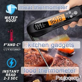 Termómetro de carne de lectura instantánea para cocinar, termómetro digital impermeable para alimentos con pantalla LCD retroiluminada, sonda larga, t