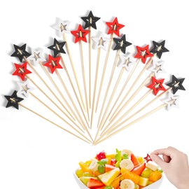 60pcs Red White Blue Star Cocktail Picks, 3 Colors Wood Toothpicks 4th of July Food Skewers Independence Day Toothpicks Patriotic Decoration for Appetizer Desserts Fruit Party Decorative Supplies