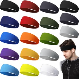 Wavyknot 18 Pcs Sports Sweatbands for Men Women Camo Headbands Workout Non Slip Headbands Breathable Head Band Fitness Stretchy Unisex Hairband for Yoga Running Cycling Ball (Vivid Colors,Solid)