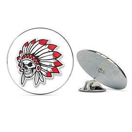 Indian Skull Round Metal 0.75" Lapel Pin Hat Shirt Pin Tie Tack Pinback