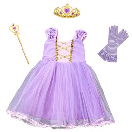 NT5330 Children's Princess Dress Costume, Luxurious 5-Piece Set, Purple (Princess Dress, Gloves with Ribbon, Heart Tiara, Magic Wand, Original Goods), 39.4 inches (100 cm)