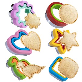 Paquete de 5 cortadores de sándwiches y selladores, sandwichera pan Decruster para lonchera, cortadores de galletas, dinosaurio, cuadrado, estrella, flor y corazón