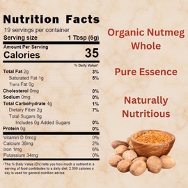 Spicy Organic Premium Nutmeg 4 oz (113g) | Whole Nutmeg (Jaiphal/Nuez Moscada) | USDA Organic, Gluten Free, Non-GMO, 100% Natural | Ideal for Coffee, Tea, Curries, Sauces & Baking