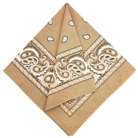 MDSTYLE 100% Cotton Bandana for Men & Women 22" x 22" Paisley Pattern Handkerchief Headband Scarf (Tan)