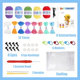 6Pcs Crochet Kit for Beginners, 2024 DIY Craft for Adults and Kids, Great Gift for Crochet Lovers, Crochet Animal Kits with Step by Step Videos, Yarn, Crochet Hook, Birthday Gift, Holiday Gift