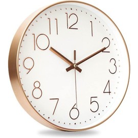 Nbdeal MGJ-0298 Wall Clock, Radio Clock, Nighttime Second Hand Stop Function, Silent, Scandinavian Text, Stylish, Wall Hanging, Diameter 11.8 inches (30 cm), Rose Gold