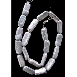 PremiumBead Glamour Silver White Rectangle Fresh Water Pearl Strand | 18x9mm | 20 Pearls |