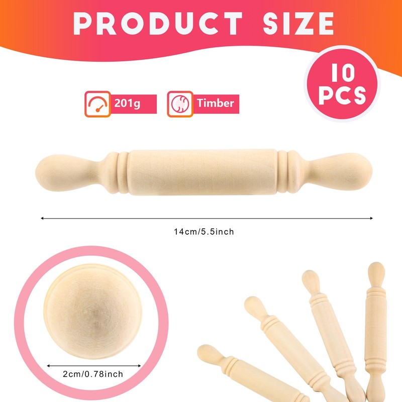 10 Pcs Mini Rolling Pin, Small Size Rolling Pins Wooden
