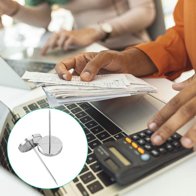 NETUME Metal Receipt Spike Holder, Silver, Straight Rod - 3