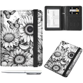 All-in-One Passport and Vaccine Card Holder – RFID Blocking Travel Wallet with Clear Slot for CDC Card, Slim Passport Cover for Men & Women, Travel Essentials Organizer,Butterfly and Sunflower