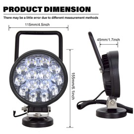 Willpower 1 x LED Work Light with Magnetic Base, 4.5 Inch 42 W Portable Round LED Floodlight for Car, Excavator, Trailer, Tractors, Truck, SUV, Offroad