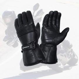 WESTWOOD FOX Motorbike gloves Thinsulate Thermal Motorcycle Leather Gloves Waterproof Winter Summer, mens gloves. (Full Black, L)