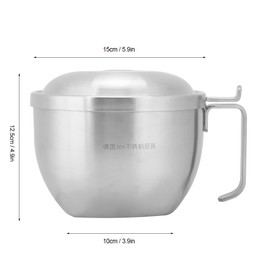 Yosoo Cuenco de Fideos, Cuenco de Sopa de Fideos Instantáneos de Acero Inoxidable Recipiente de Comida con Asa de Tapa para Uso en el Dormitorio del Hogar