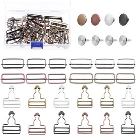 24 Set 3 Size 4 Colors Metal Suspender Buckles, 28mm 32mm 38mm Adjustable Retro Metal Overall Suspender Replacement Buckles with Rectangle Buckle Slider and No-Sew Buttons for Bib Pants Jeans