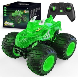 Remote Control Car, 2.4GHz Monster Trucks Toys with Light Spray, Brithday Gift for Kids 3 4 5 6 7 8, All Terrain RC Cars, Toddler Toys for Boys Girls 3+ Year Old (Green) - Color: Green