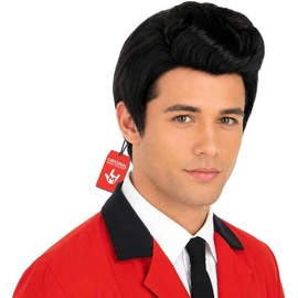 Fun Shack Peluca Rockabilly Negra Hombre Cabello Corto Tupé Patillas Estilo Años 50 Retro Accesorio Disfraz Adulto