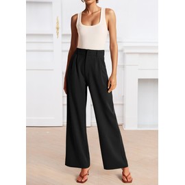 NOAHELLA Womens Wide Leg Pants High Waisted Business Casual Summer Dress Pants Palazzo Long Work Trousers with Pockets Black XL