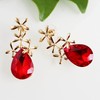 Navachi 18k Gold Plated Crystal Leaves Flower Pear-shaped Red Zirconia