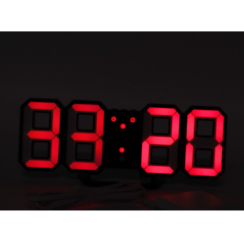 3D LED Digital Desktop Clock Dimmable Snooze Time Memory 12