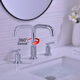 TRUSTMI 2-Handle 8 Inch Widespread Bathroom Sink Faucet High Arc Brass 3 Holes Vanity Faucet with cUPC Water Supply Hoses, Overflow Pop Up Drain Included, Chrome