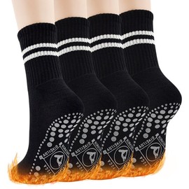 DECOVICI Yoga Stopper Socks Women's ABS Non-Slip Pilates Socks Grip Non-Slip Socks with Nubs, Sports Grip Socks for Fitness, Home, Workout 2/4 Pairs, 4 x black