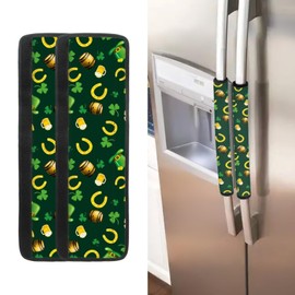 NETILGEN Happy St.Patrick's Day Kitchen Home Refrigerator Handle Cover Set of 2 Washable Fridge Oven Door Handle Protector Covers,Kitchen Appliance Decoration Mat(12"x 13.5",Green Cup)