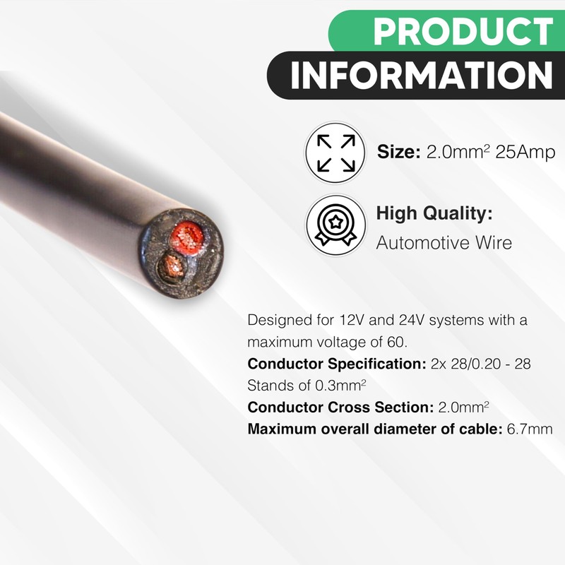 Automotive Round Twin 2 Core Cable 12V/24V Thin Wall Wire