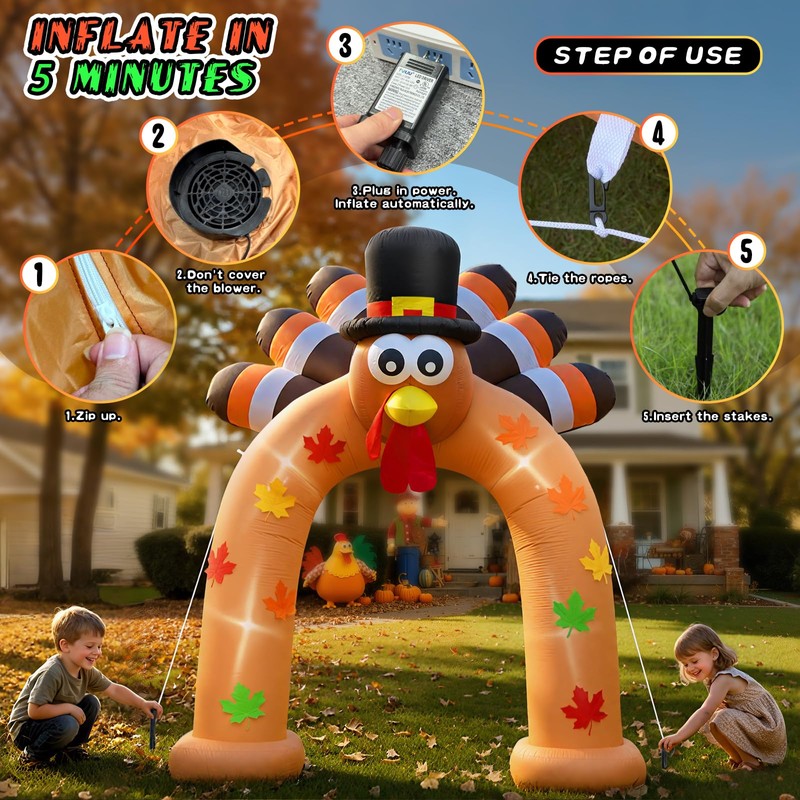 Spinosaurus 9FT Thanksgiving Inflatable Turkey Arch Thanksgiving Inflatables Outdoor Decorations